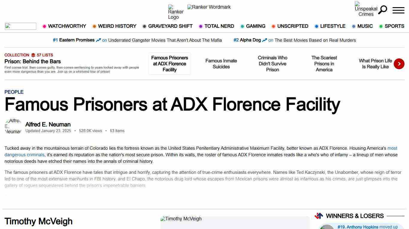 The 60+ Most Famous ADX Florence Inmates